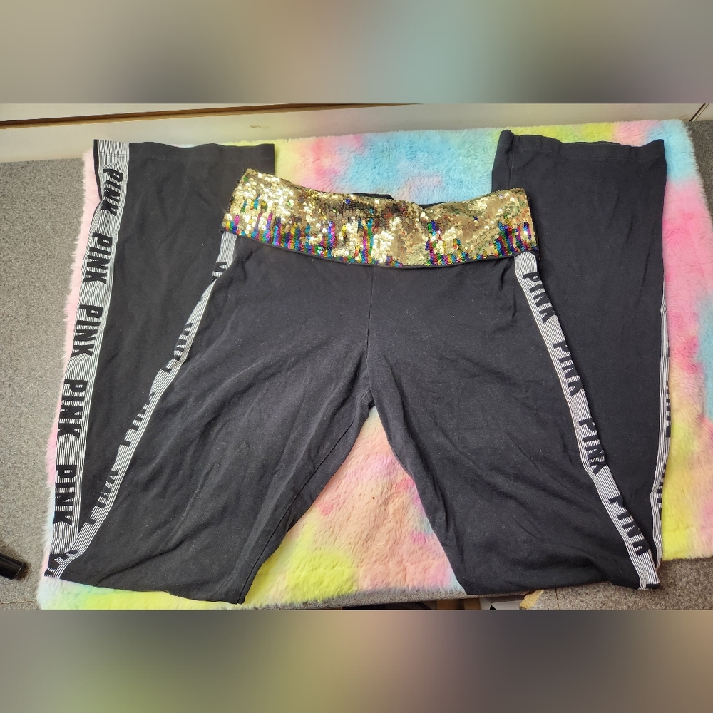 Fold Over Pink Flare Leggings Medium